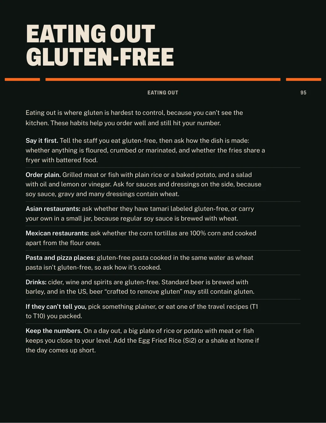 A page headed Eating out gluten-free